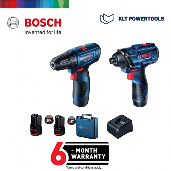 Bosch สว่านไขควงกระแทก/ประแจลมไร้สาย GSB 120-Li + GDR 120-Li  ชุดอุปกรณ์ผสม